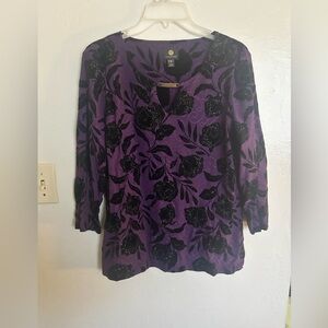 JM Collection Purple and Black Floral Blouse